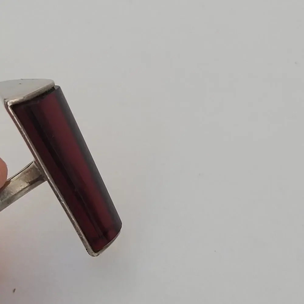 Cufflinks Silver Tone Brown Rectangle Cabochon Cufflinks Vintage Retro